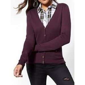 7th Avenue NY & Co Burgundy V-neck Cardigan